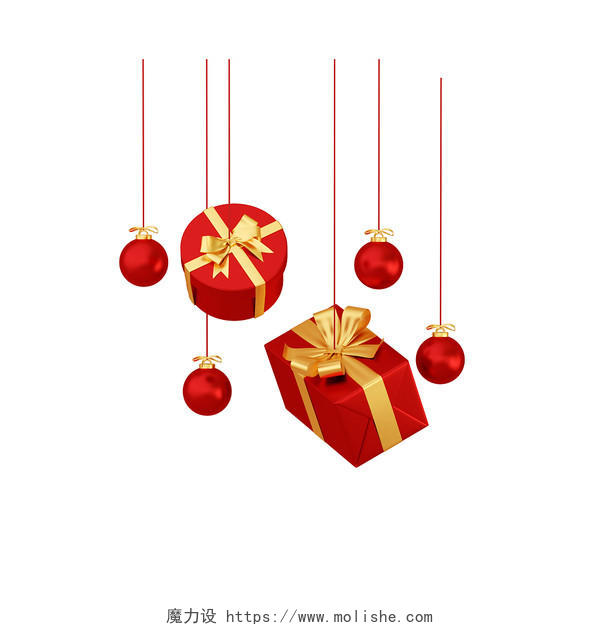 红金简约3D立体C4D平安夜圣诞礼包装饰球元素C4D平安夜圣诞节元素